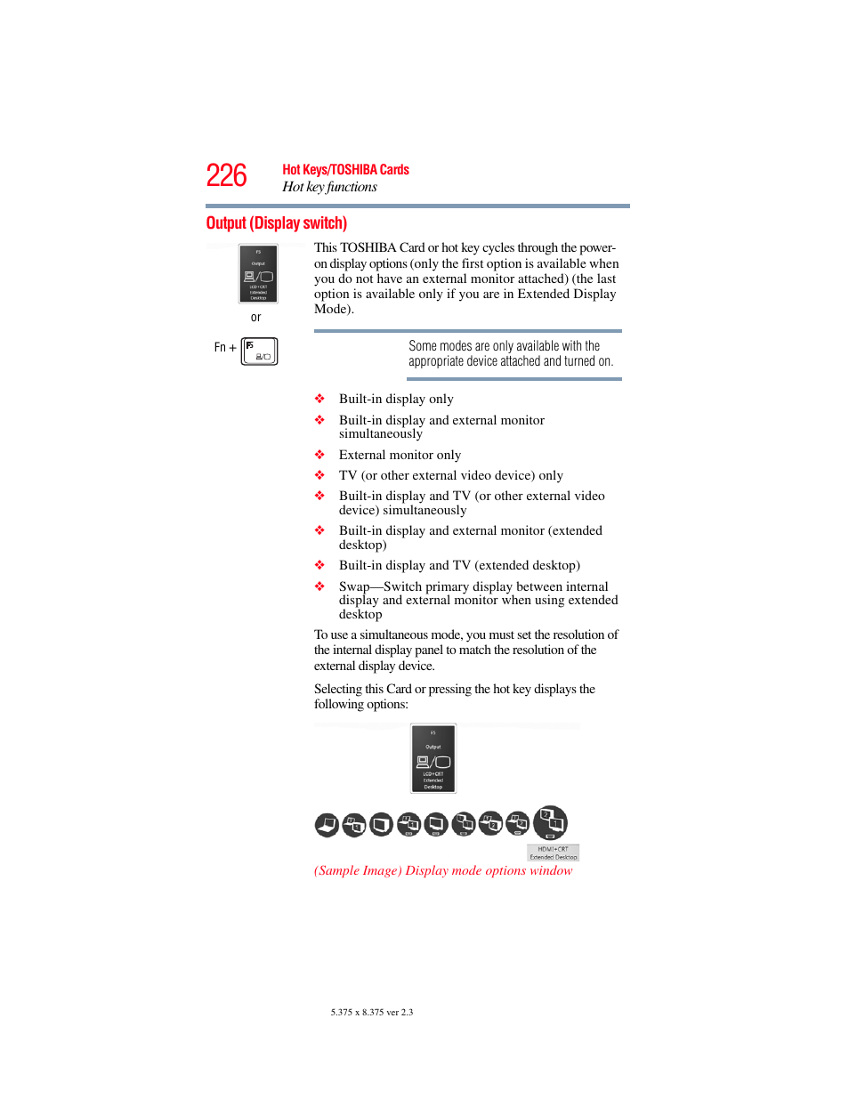 Output (display switch) | Toshiba SATELLITE P500 User Manual | Page 226 / 254