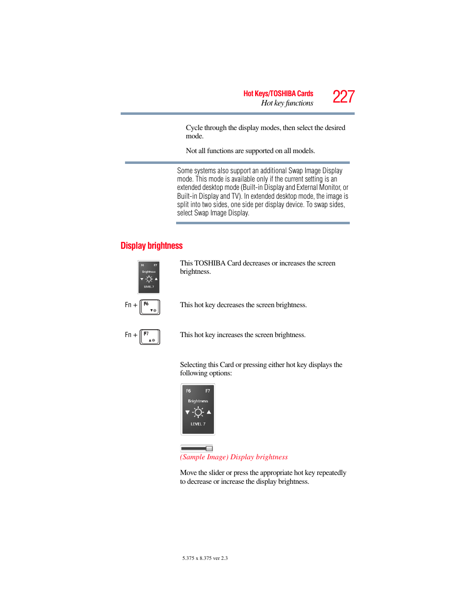 Display brightness | Toshiba SATELLITE P500 User Manual | Page 227 / 254