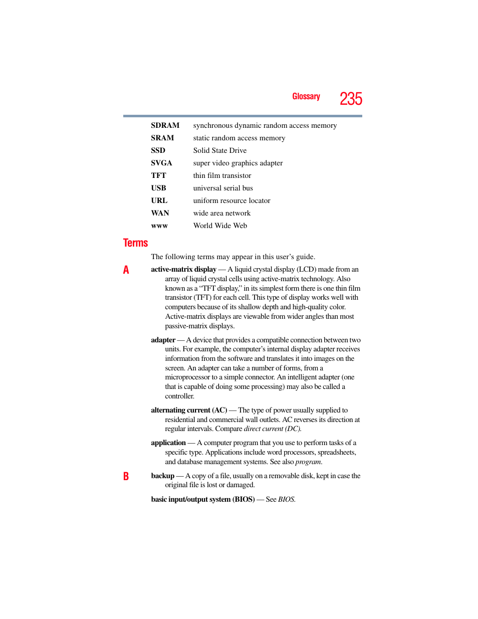 Terms | Toshiba SATELLITE P500 User Manual | Page 235 / 254