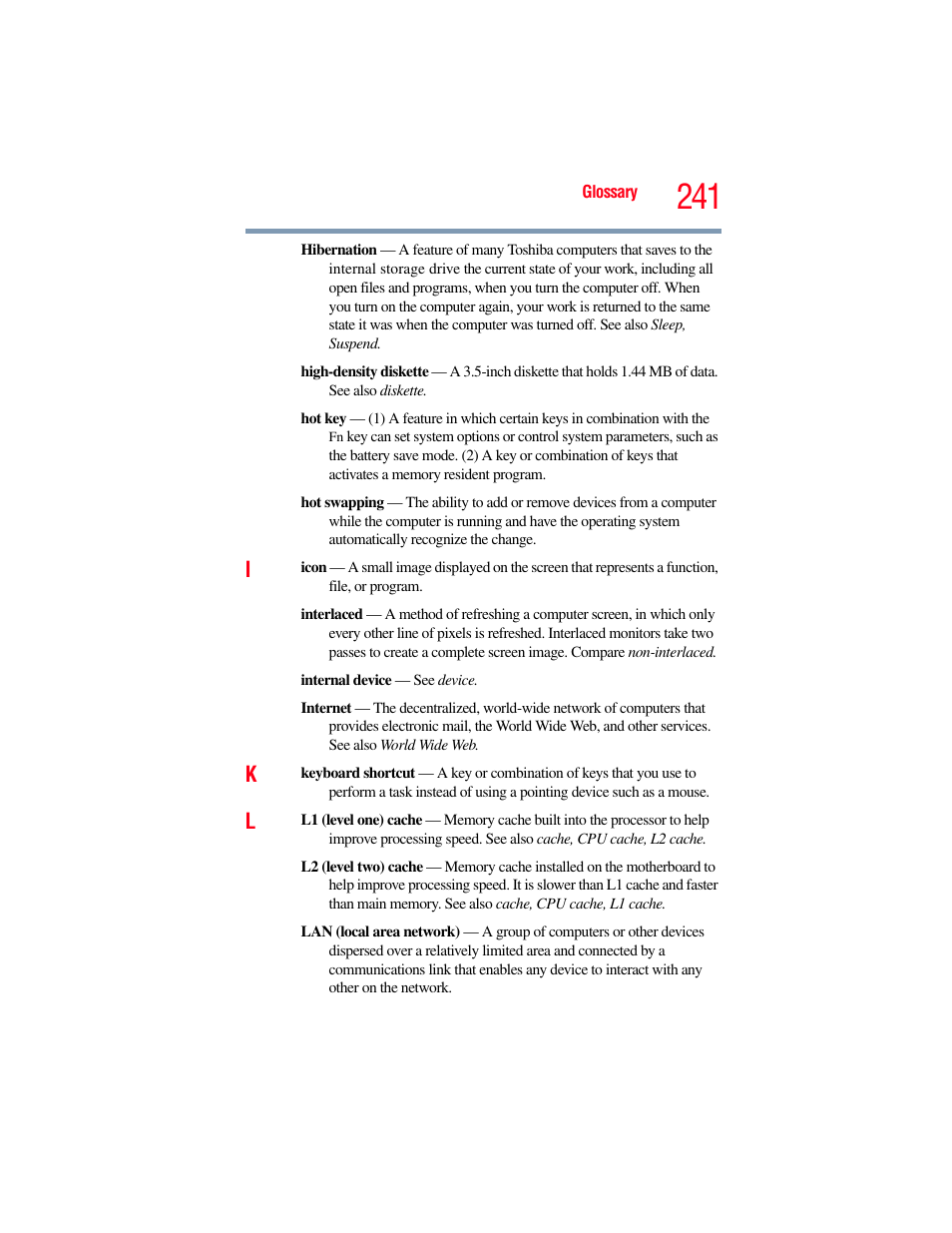 Toshiba SATELLITE P500 User Manual | Page 241 / 254