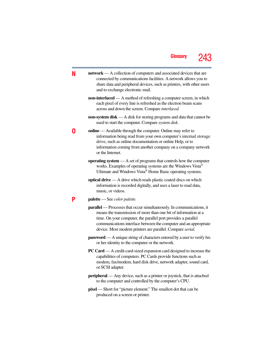 Toshiba SATELLITE P500 User Manual | Page 243 / 254