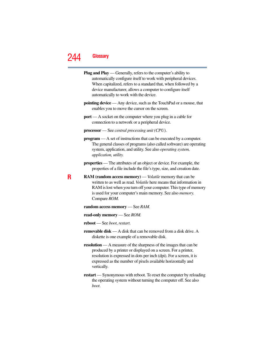 Toshiba SATELLITE P500 User Manual | Page 244 / 254