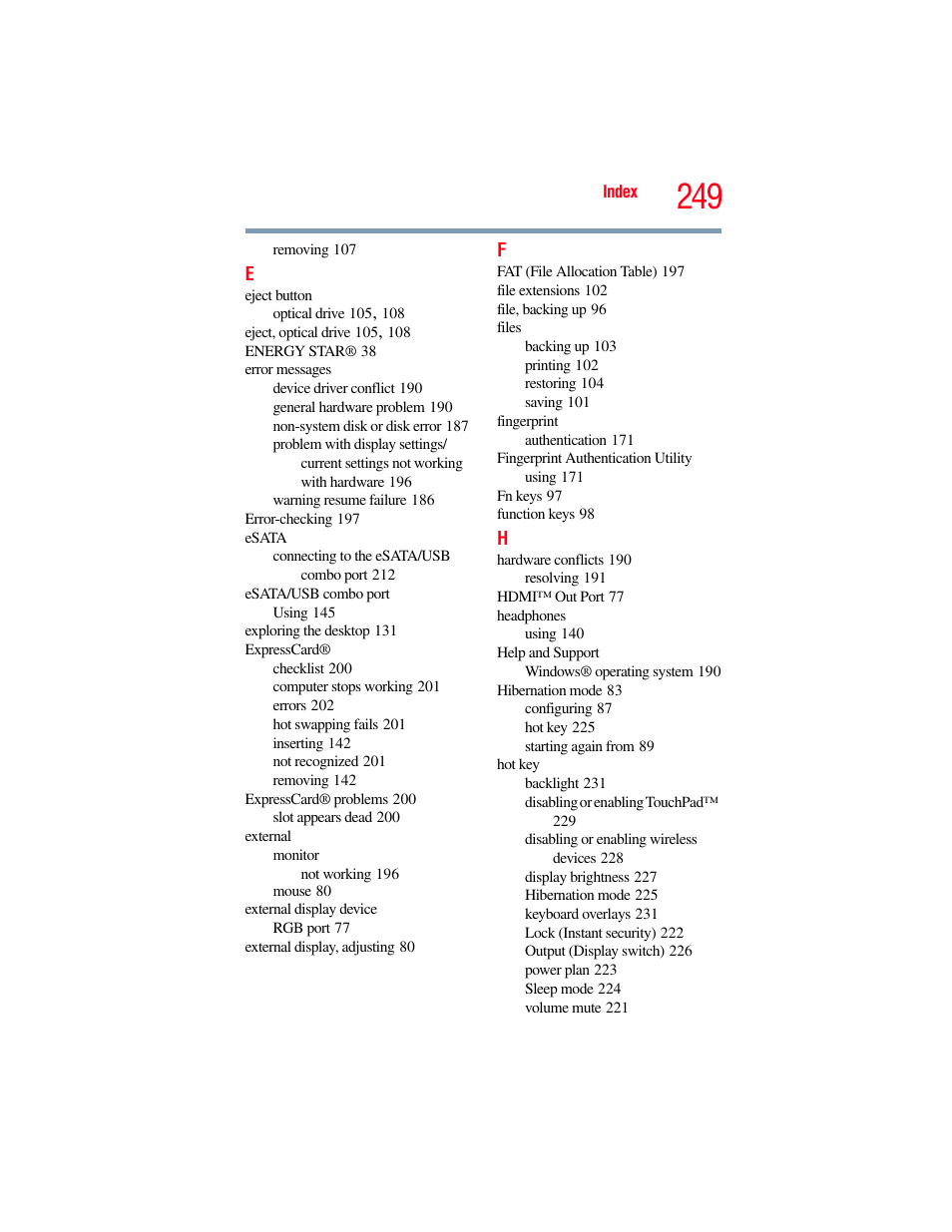 Toshiba SATELLITE P500 User Manual | Page 249 / 254