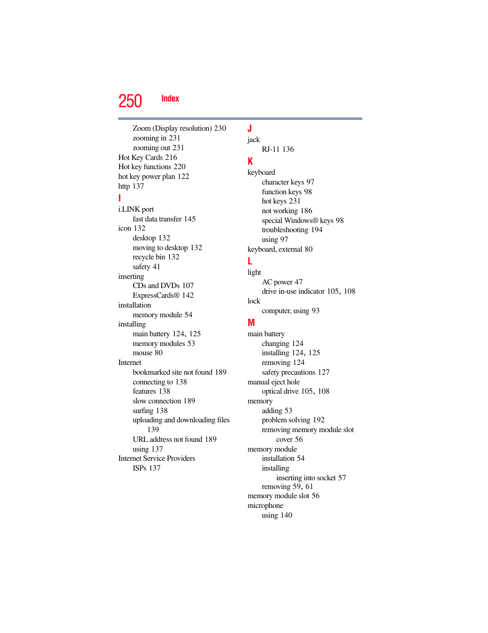 Toshiba SATELLITE P500 User Manual | Page 250 / 254