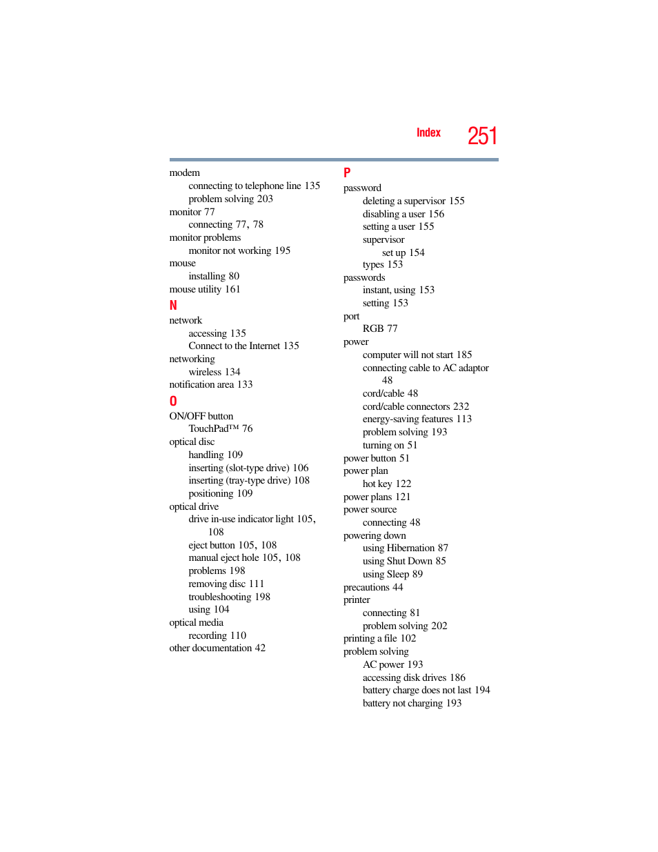 Toshiba SATELLITE P500 User Manual | Page 251 / 254