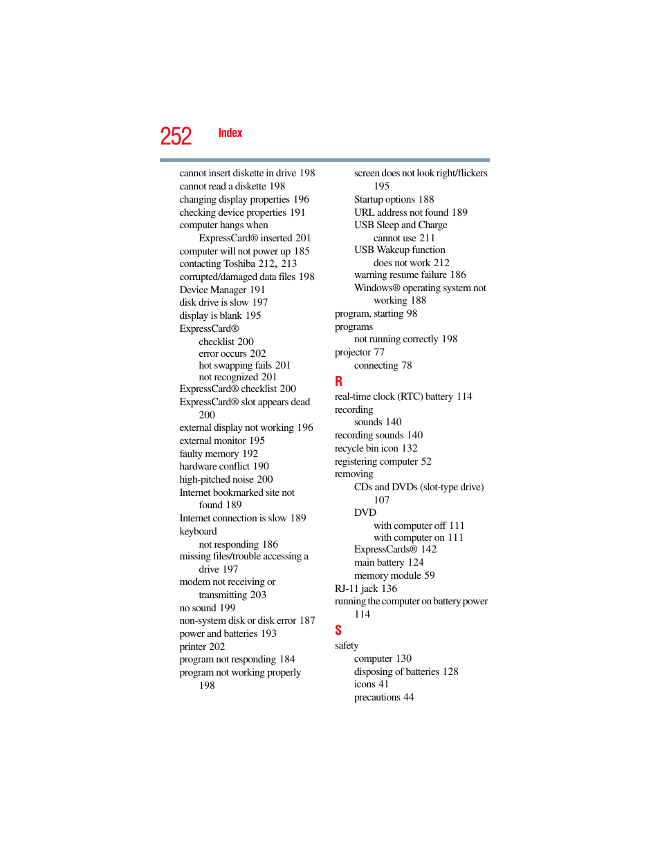 Toshiba SATELLITE P500 User Manual | Page 252 / 254