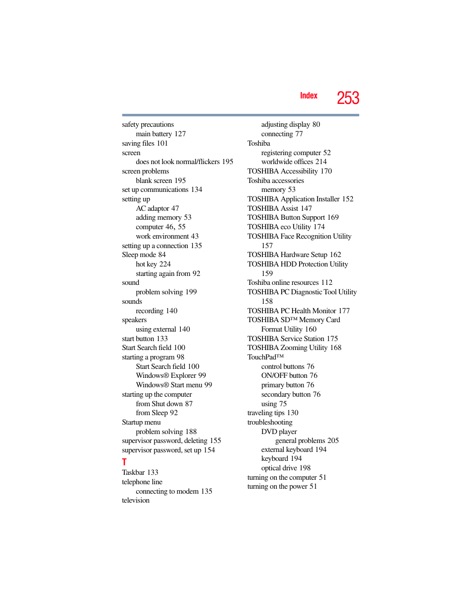 Toshiba SATELLITE P500 User Manual | Page 253 / 254