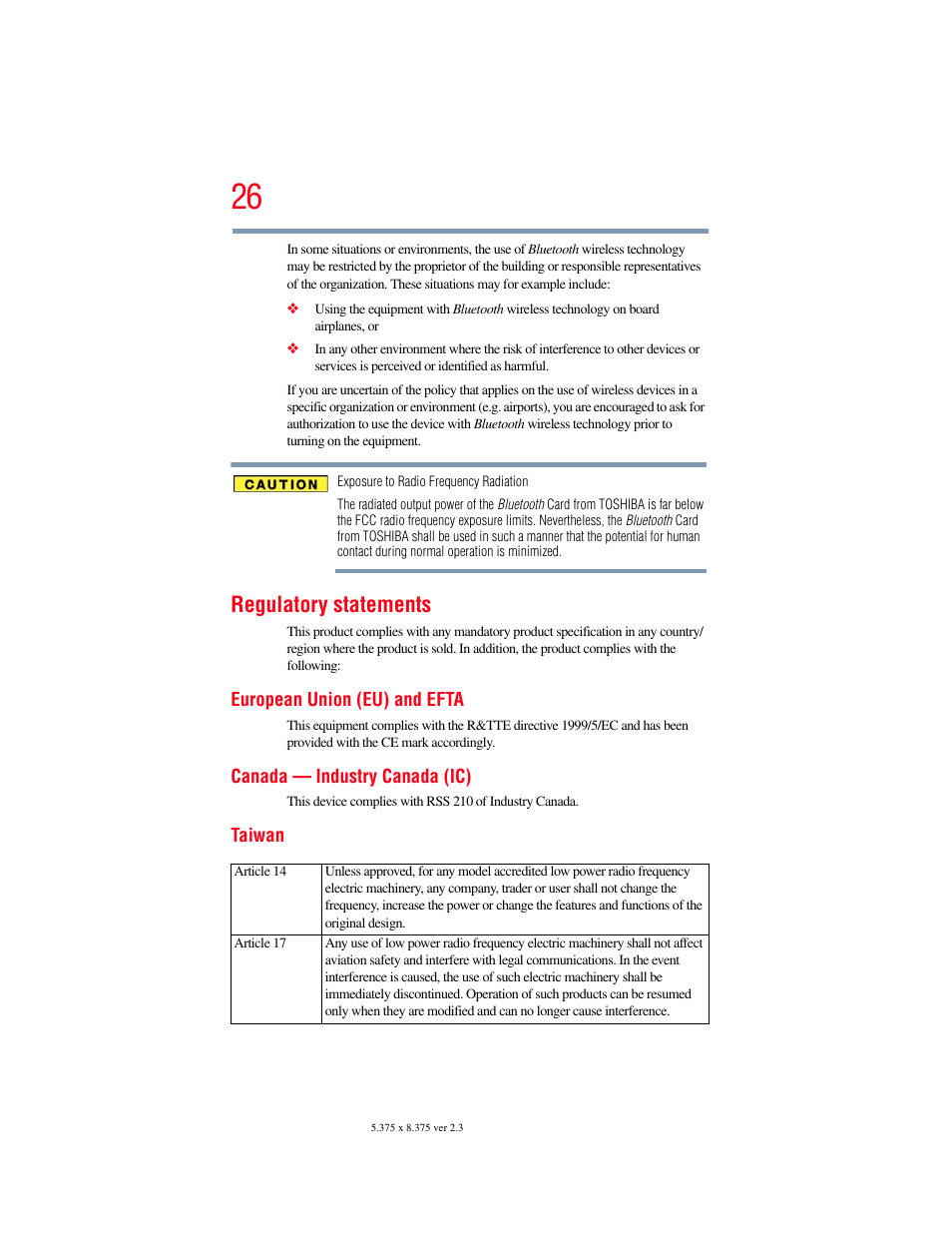 Regulatory statements | Toshiba SATELLITE P500 User Manual | Page 26 / 254