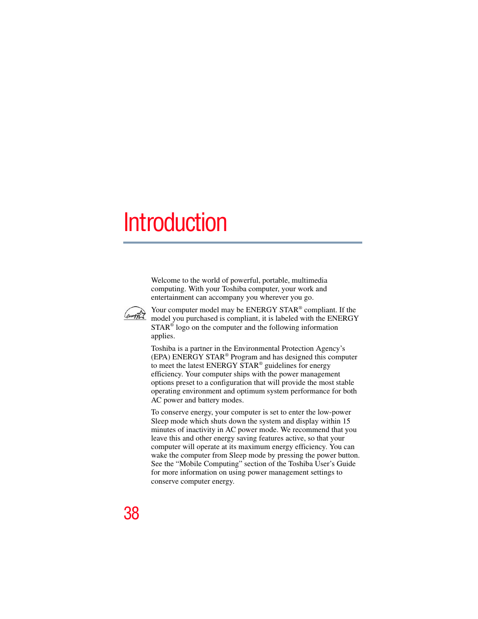 Introduction | Toshiba SATELLITE P500 User Manual | Page 38 / 254