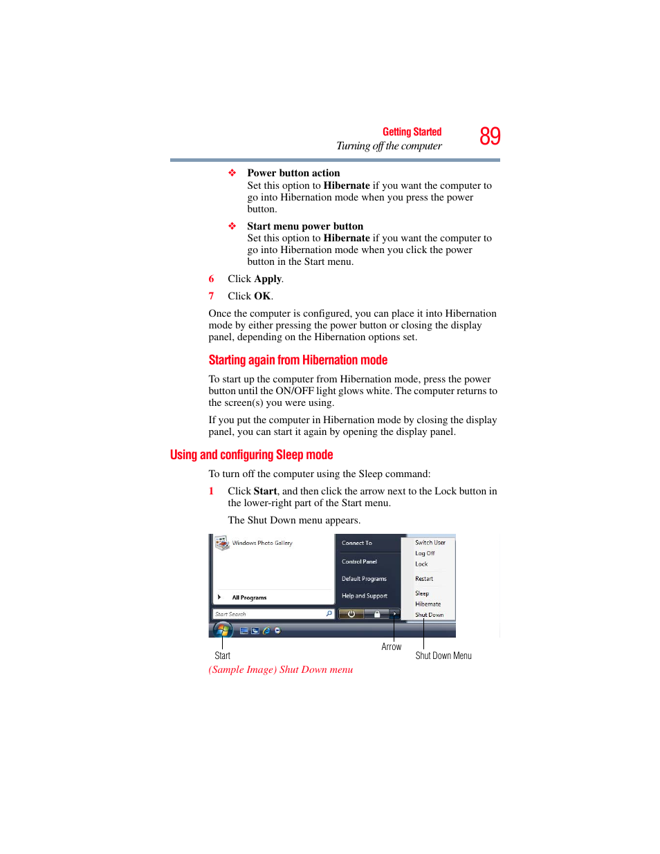 Using and configuring sleep mode | Toshiba SATELLITE P500 User Manual | Page 89 / 254