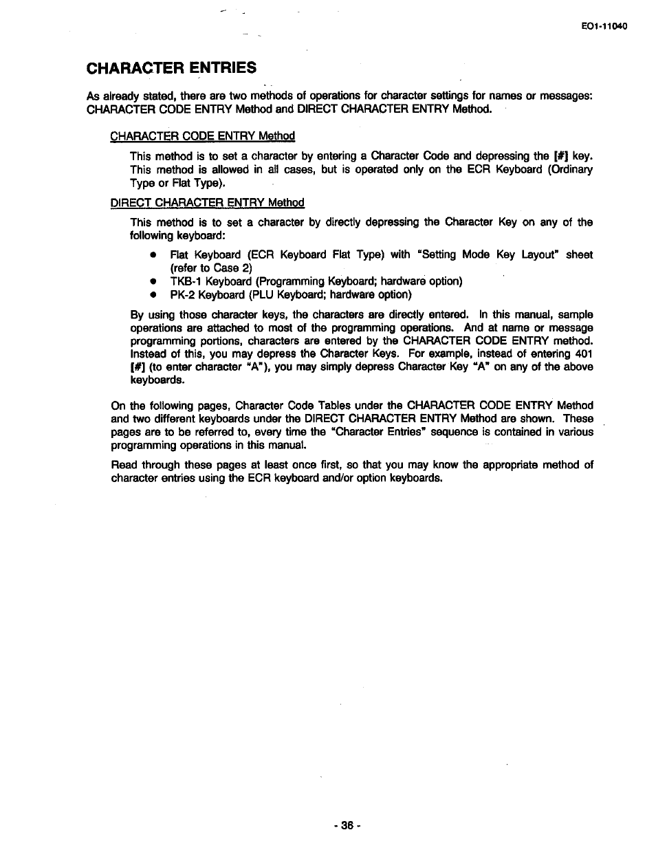 Character entries | Toshiba TEC MA-1700 User Manual | Page 104 / 158