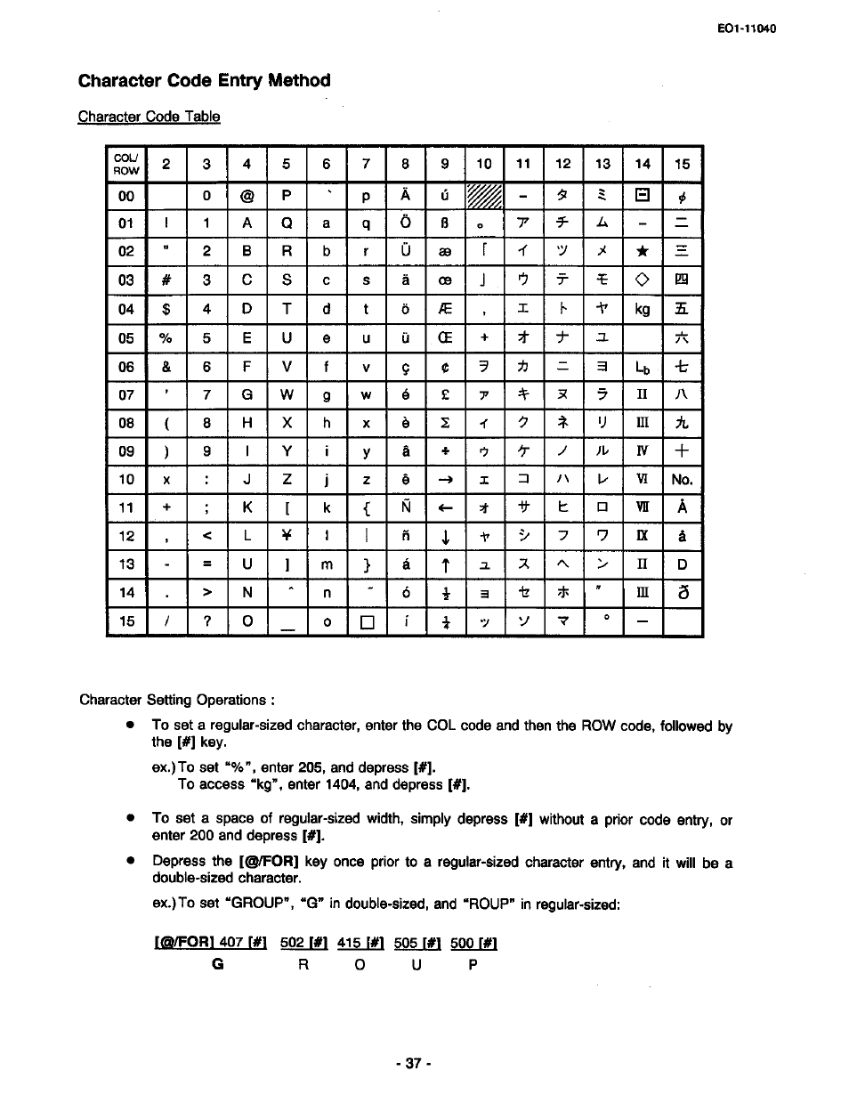 Character code entry method | Toshiba TEC MA-1700 User Manual | Page 105 / 158