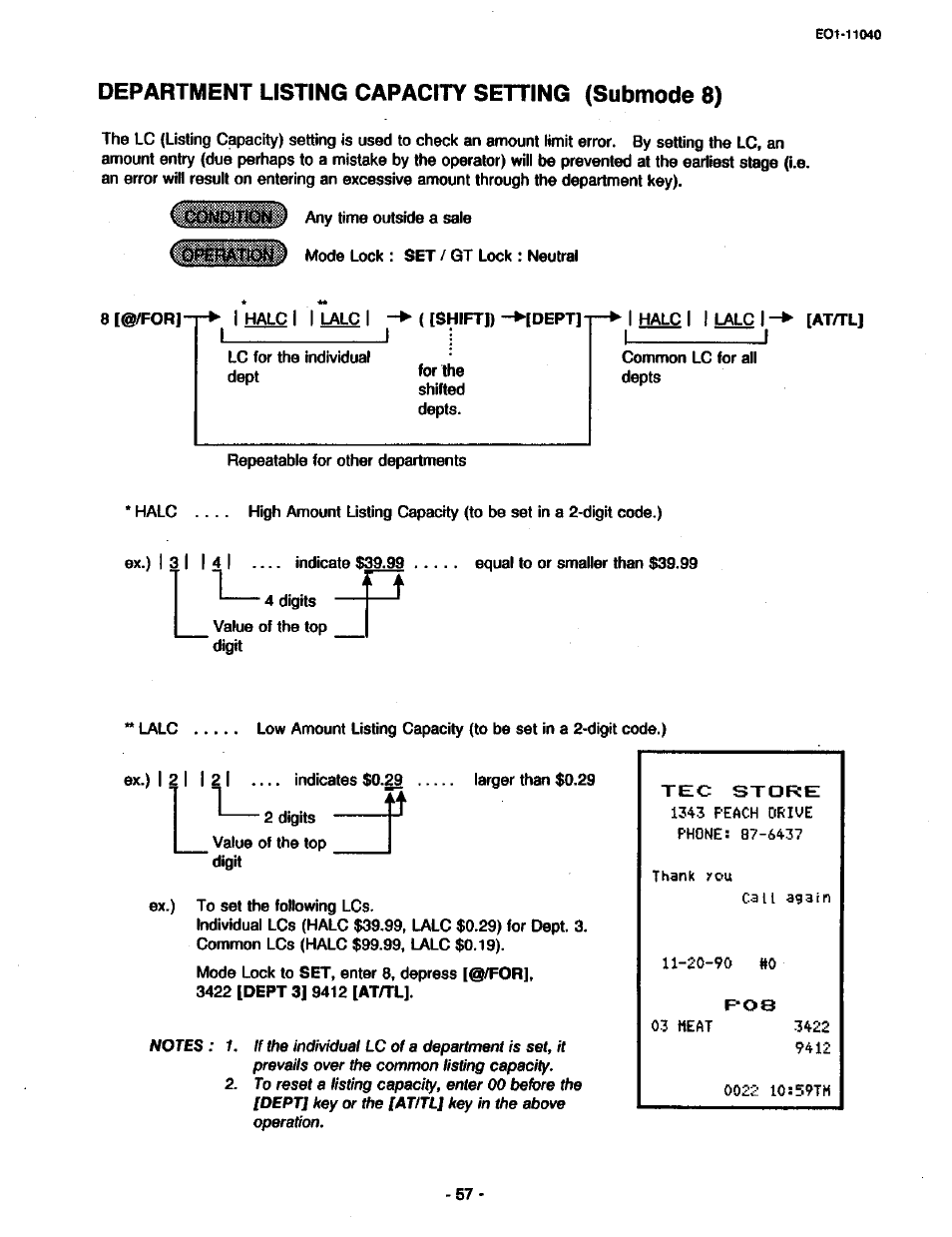 Department listing capacity setting (submode 8), Department listing capacity setting, I • i___________ i | Toshiba TEC MA-1700 User Manual | Page 125 / 158