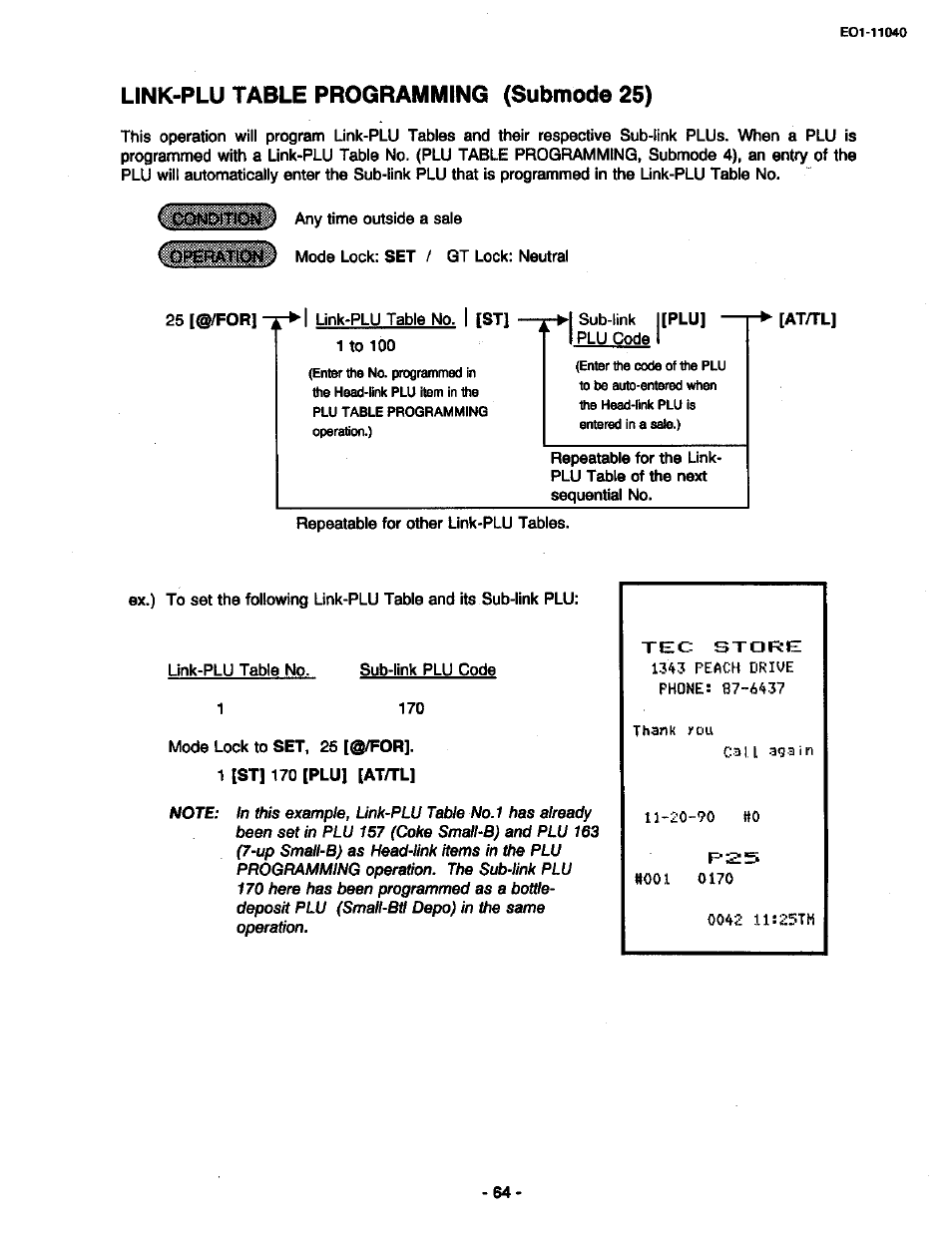 Link-plu table programming (submode 25) | Toshiba TEC MA-1700 User Manual | Page 132 / 158