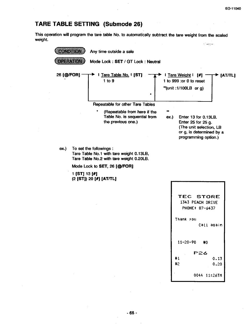 Tare table setting (submode 26) | Toshiba TEC MA-1700 User Manual | Page 134 / 158