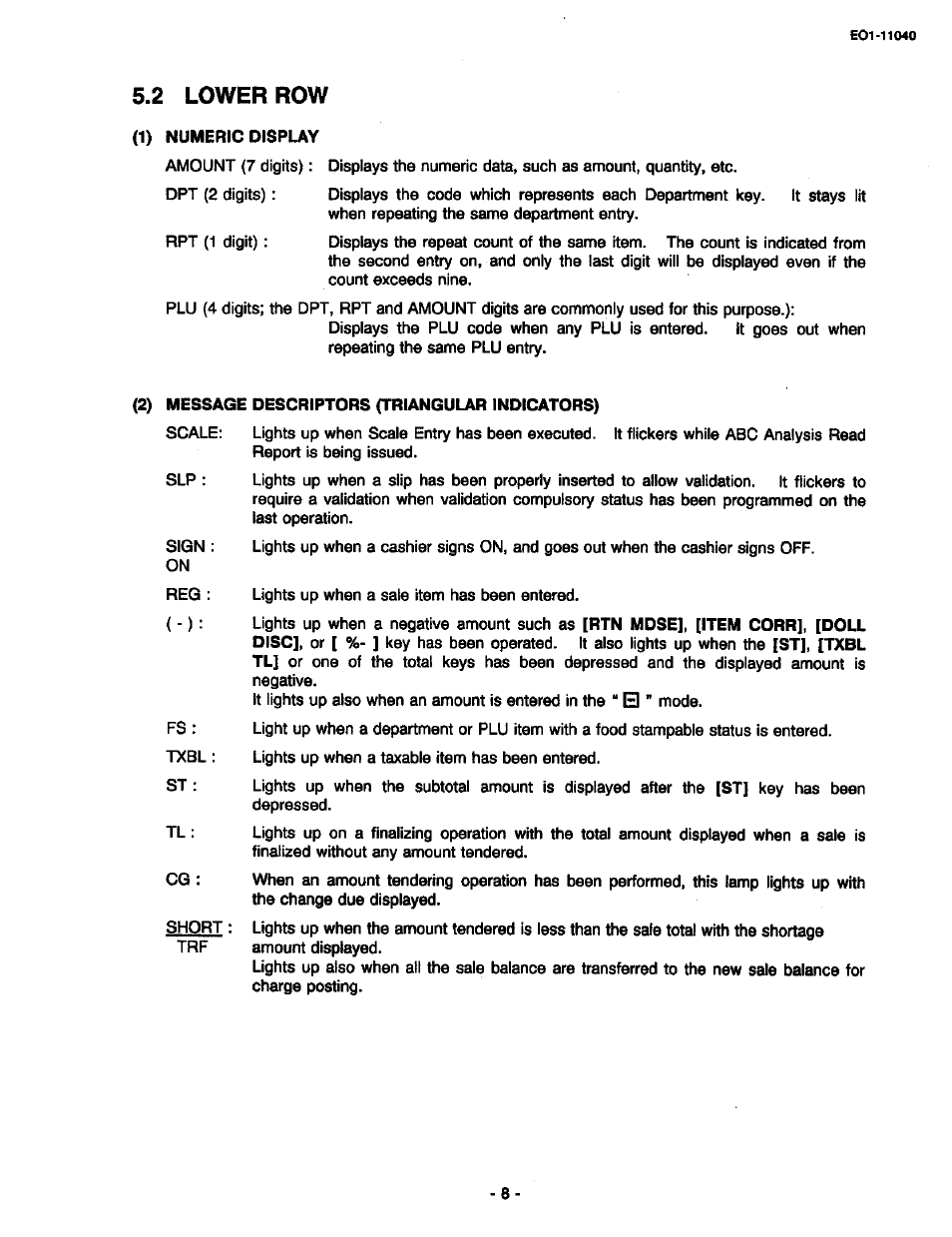 2 lower row | Toshiba TEC MA-1700 User Manual | Page 14 / 158