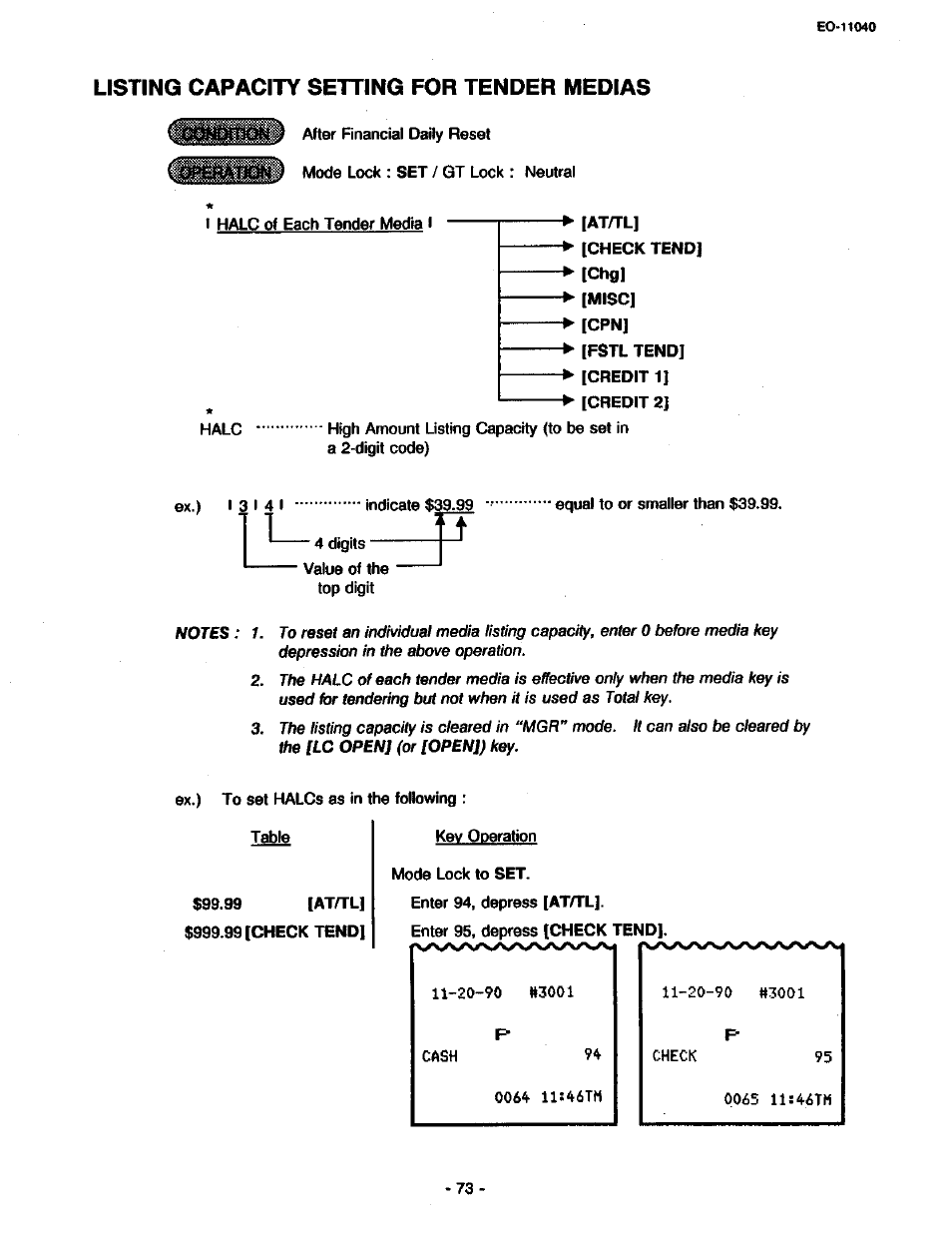 Listing capacity setting for tender medias | Toshiba TEC MA-1700 User Manual | Page 141 / 158