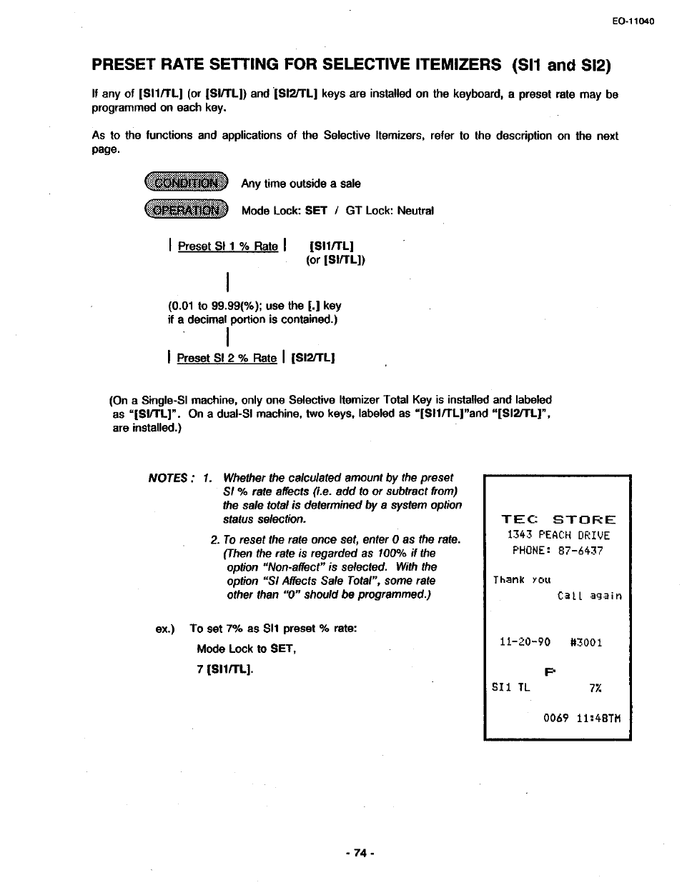 Preset rate setting for selective itemizers | Toshiba TEC MA-1700 User Manual | Page 142 / 158