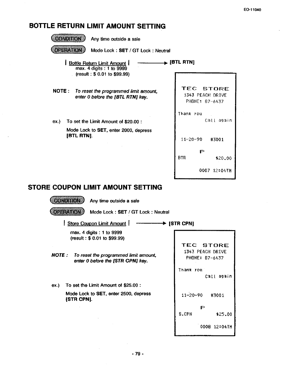 Bottle return limit amount setting, Store coupon limit amount setting, Rec storu | Toshiba TEC MA-1700 User Manual | Page 147 / 158