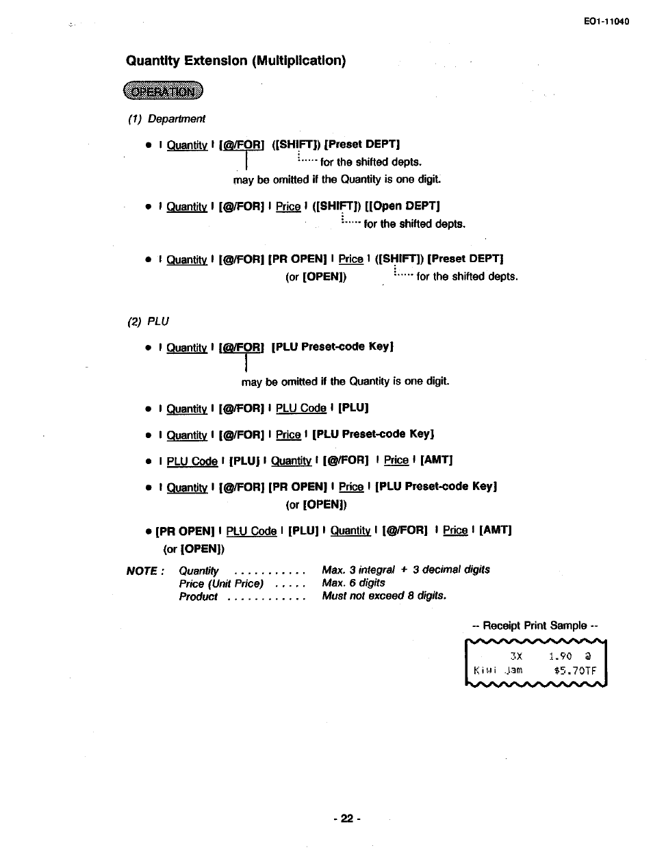 Quantity extension (multiplication) | Toshiba TEC MA-1700 User Manual | Page 28 / 158