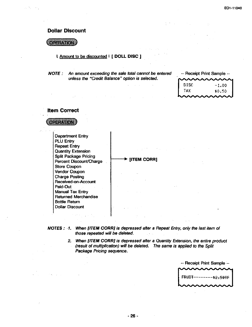 Dollar discount, Item correct | Toshiba TEC MA-1700 User Manual | Page 32 / 158