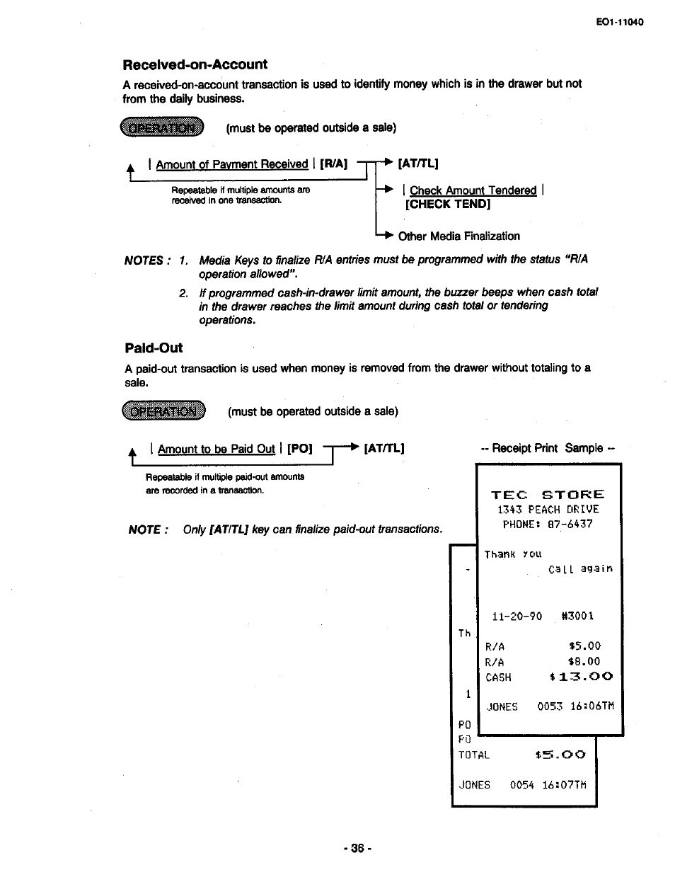 Recelved-on-account, Pald-out | Toshiba TEC MA-1700 User Manual | Page 42 / 158