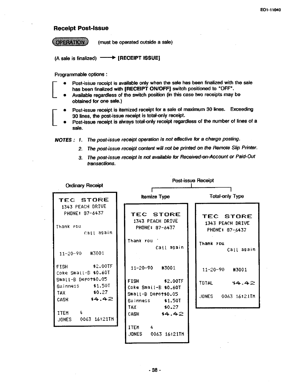 Receipt post-issue | Toshiba TEC MA-1700 User Manual | Page 44 / 158