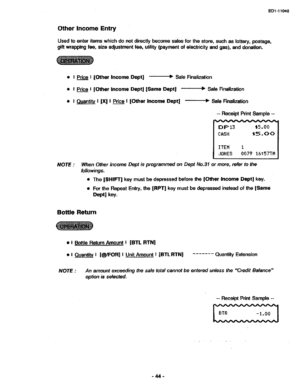 Other income entry, Bottle return | Toshiba TEC MA-1700 User Manual | Page 50 / 158