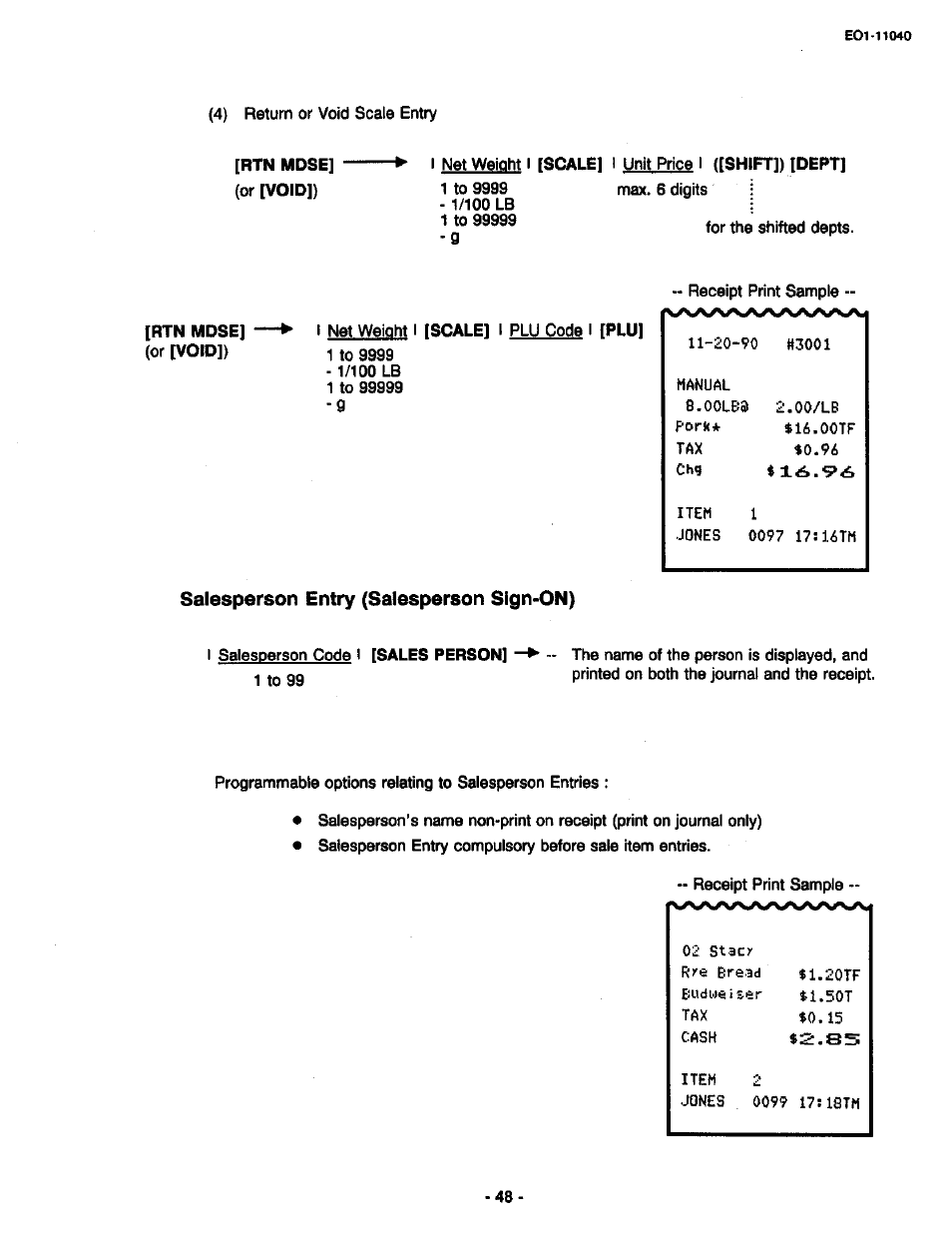 Salesperson entry (salesperson sign-on) | Toshiba TEC MA-1700 User Manual | Page 54 / 158