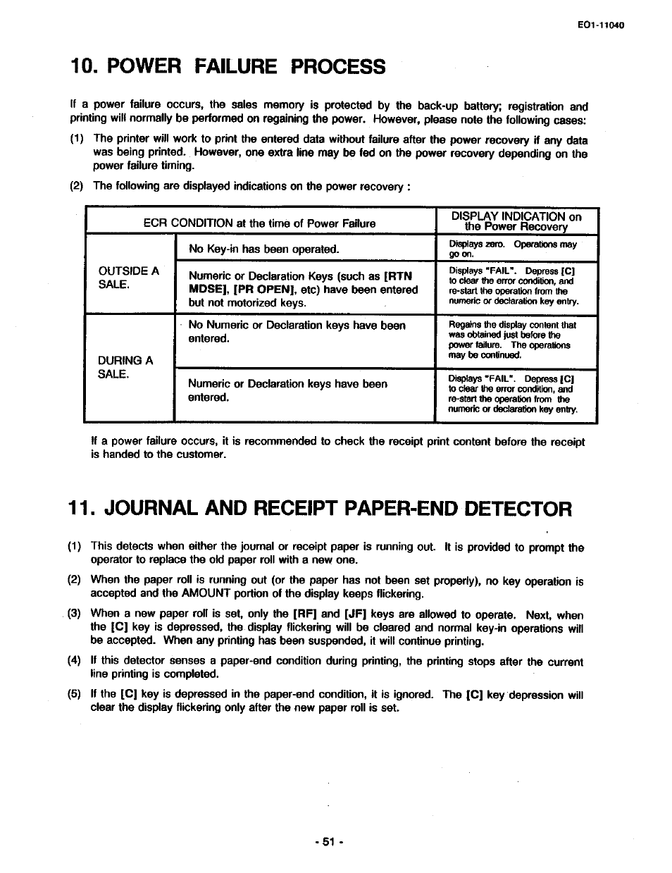 Power failure process, Journal and receipt paper-end detector | Toshiba TEC MA-1700 User Manual | Page 57 / 158