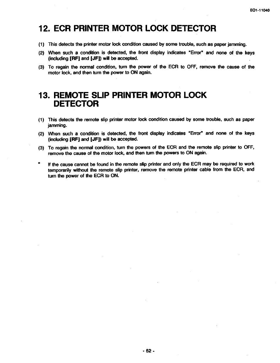 Ecr printer motor lock detector, Remote sup printer motor lock detector, Remote slip printer motor lock detector | Toshiba TEC MA-1700 User Manual | Page 58 / 158