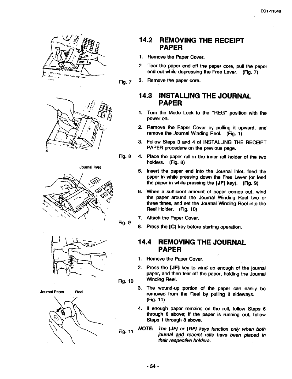 Installing the journal paper, 4 removing the journal paper, 2 removing the receipt paper | 3 installing the journal paper | Toshiba TEC MA-1700 User Manual | Page 60 / 158