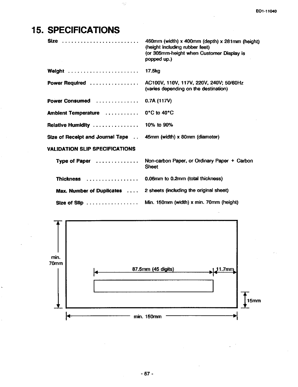 Specifications | Toshiba TEC MA-1700 User Manual | Page 63 / 158
