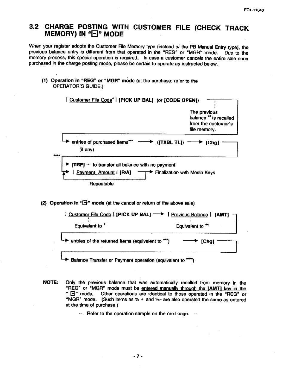 Charge posting with customer file in “e" mode, U=ll | Toshiba TEC MA-1700 User Manual | Page 75 / 158