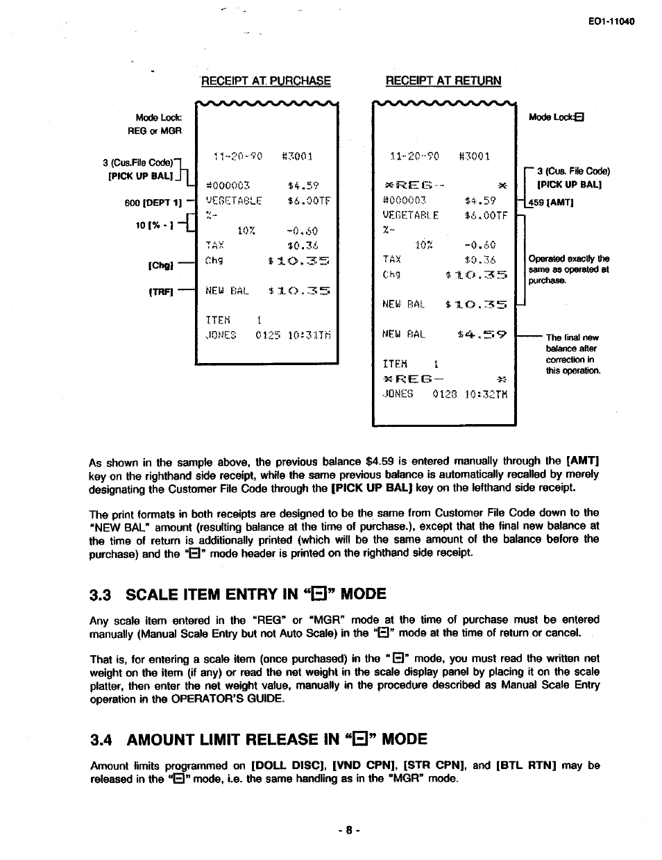 3 scale item entry in “q” mode, 4 amount limit release in mode, Scale item entry in “e” mode | Amount limit release in “e” mode | Toshiba TEC MA-1700 User Manual | Page 76 / 158