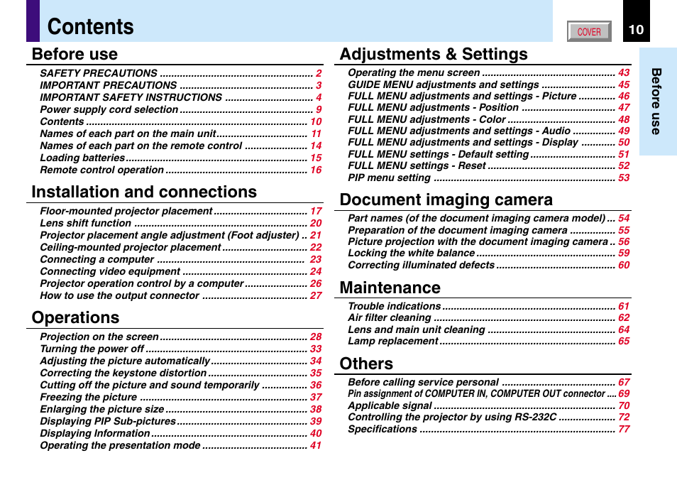 Toshiba TLP560 User Manual | Page 10 / 78