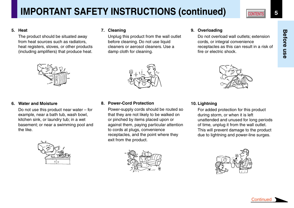 Important safety instructions (continued) | Toshiba TLP560 User Manual | Page 5 / 78