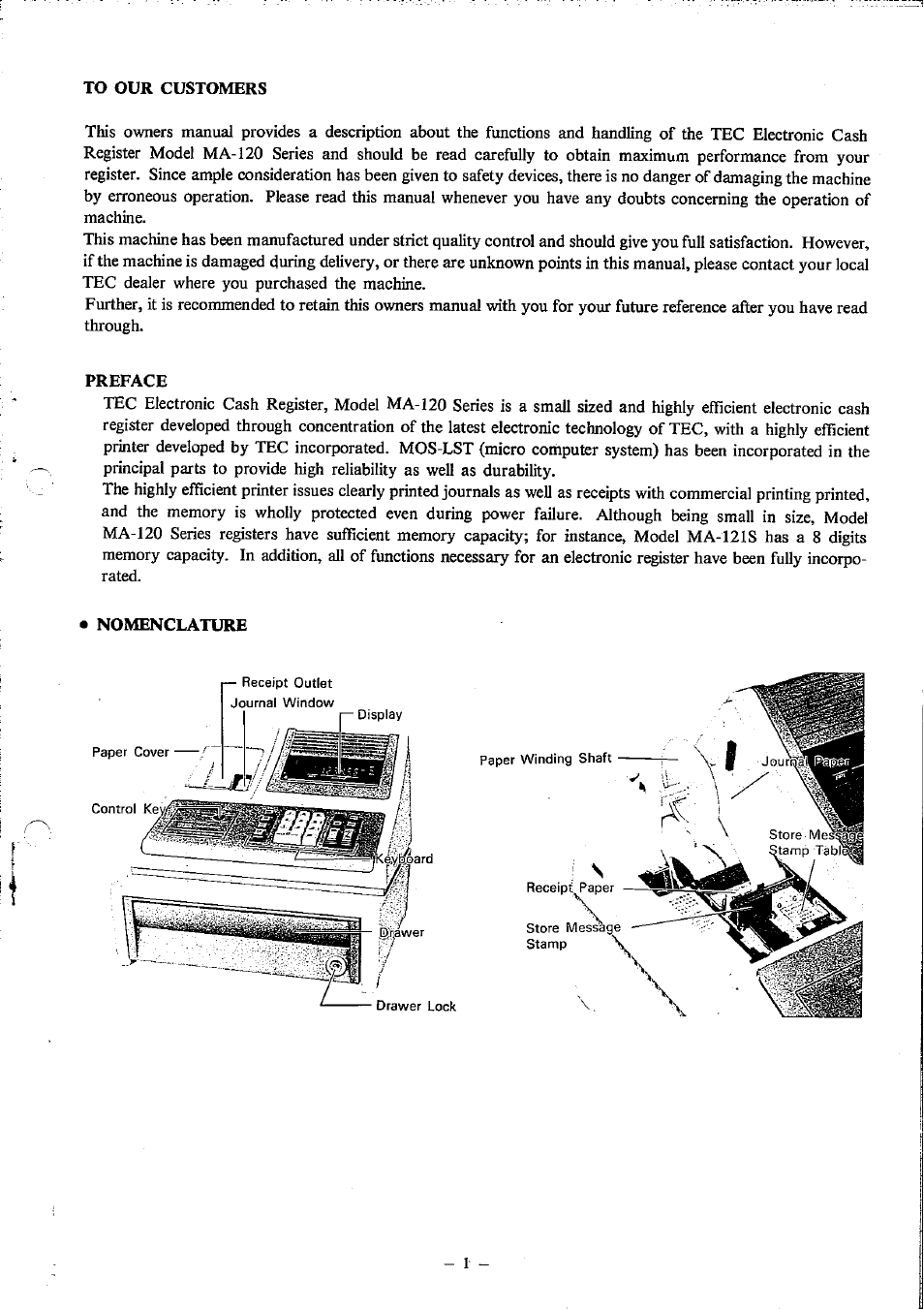 To our customers, Preface, Nomenclature | Toshiba MA-120 Series User Manual | Page 3 / 19