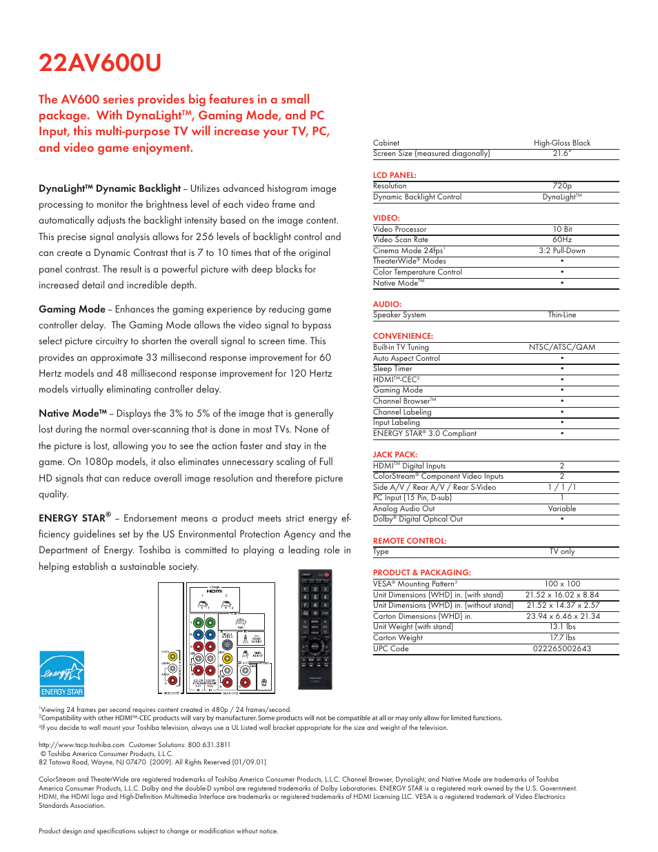 Toshiba 22AV600U User Manual | Page 2 / 2