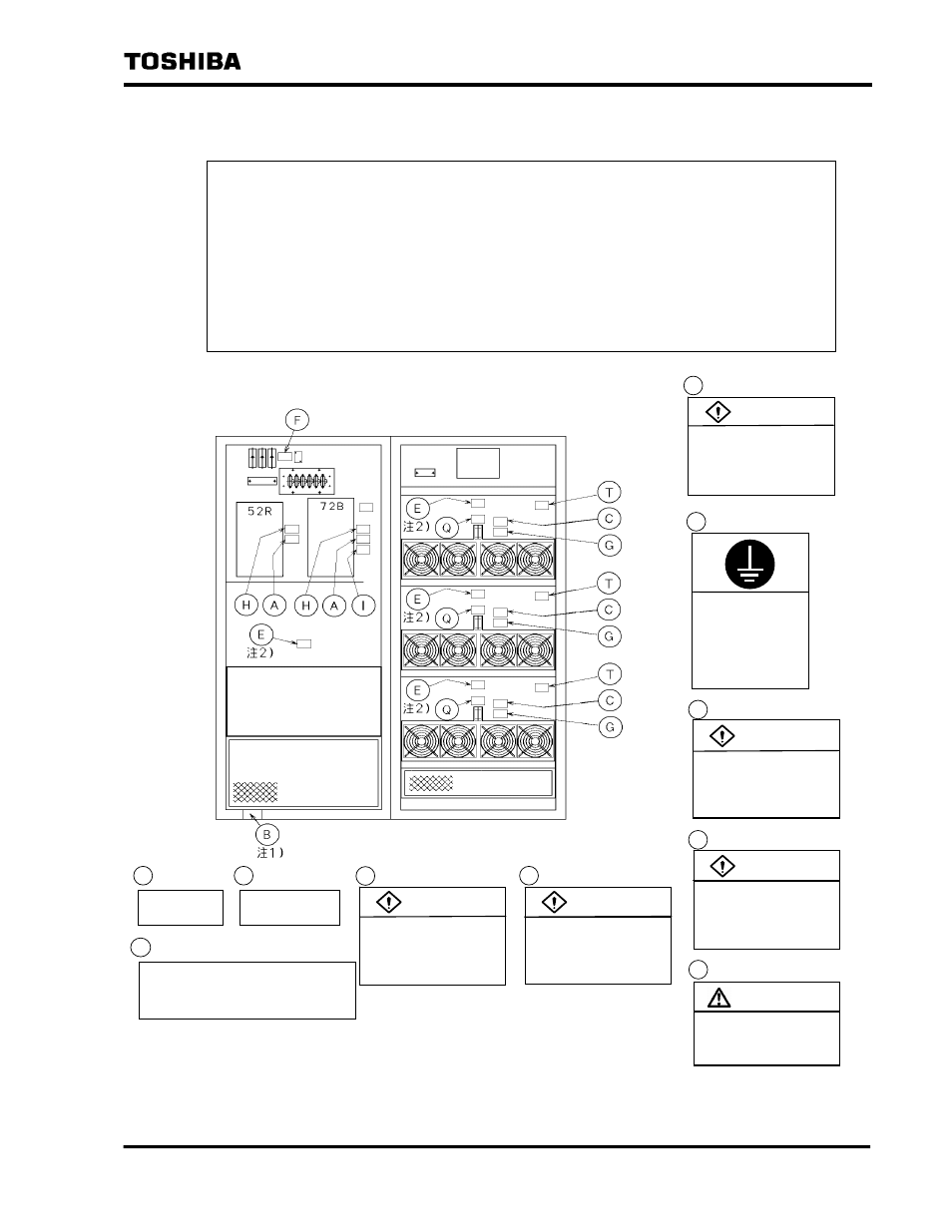 Locations of the warning labels (example: 300 kva) | Toshiba TOSNIC-7000S User Manual | Page 7 / 53