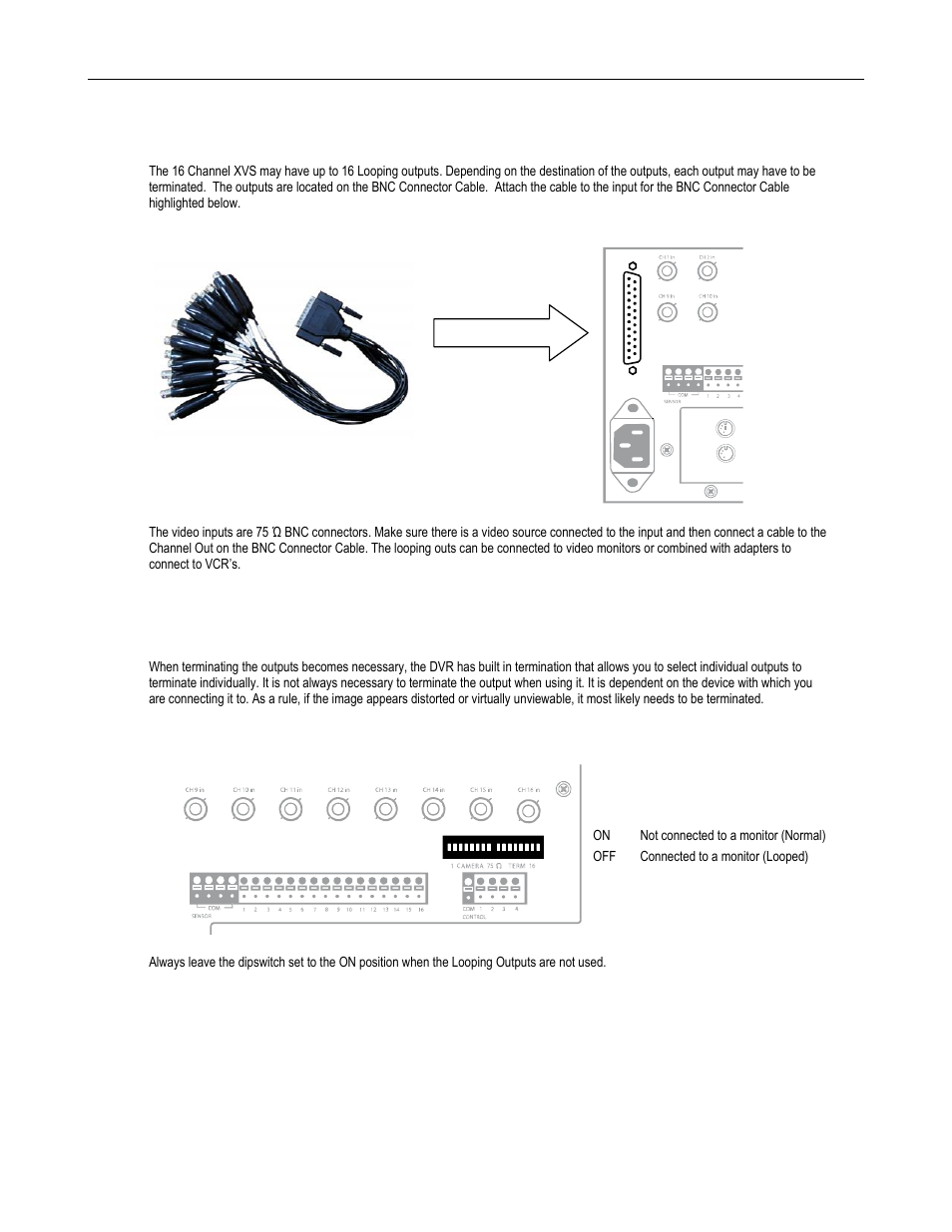 Looping outputs, Looping output termination, 16 channel | Toshiba Surveillix XVS Series User Manual | Page 35 / 45
