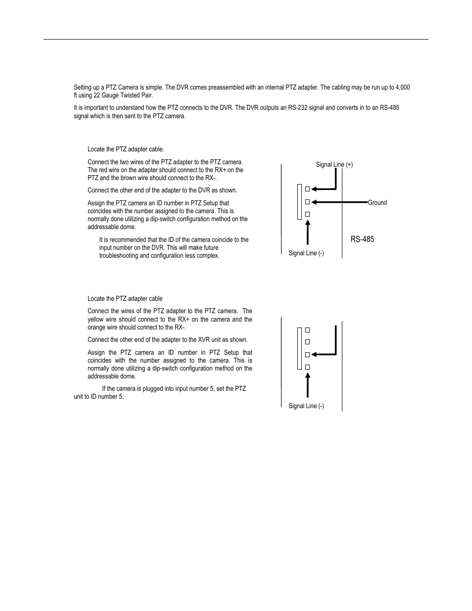 Connecting a ptz camera, Attaching the 3-pin ptz adapter, Attaching the 4-pin adapter (240v pps models) | Toshiba Surveillix XVS Series User Manual | Page 36 / 45
