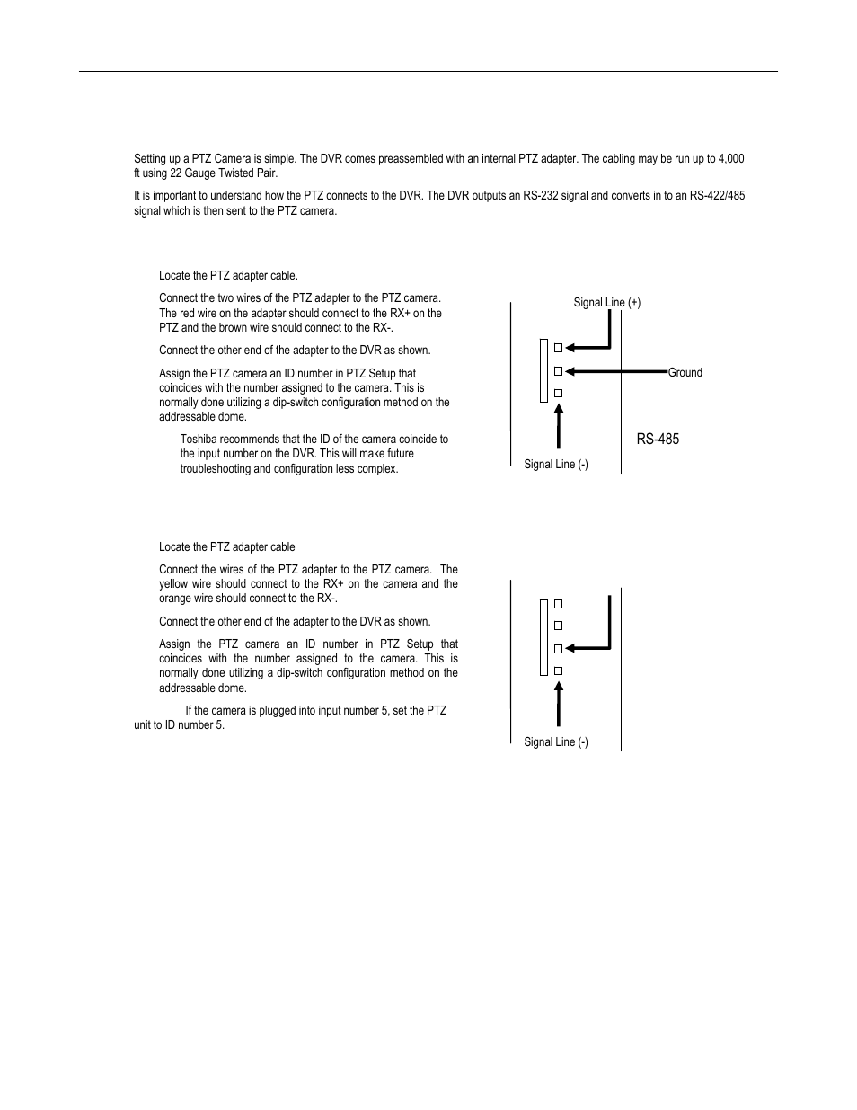 Connecting a ptz camera, Attaching the 3-pin adapter | Toshiba Surveillix XVS Series User Manual | Page 40 / 45