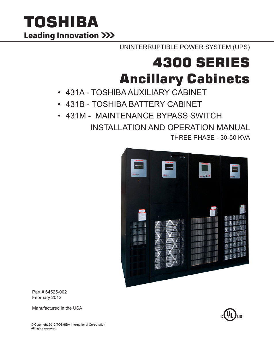 Toshiba AUXILIARY CABINET 431M User Manual | 64 pages