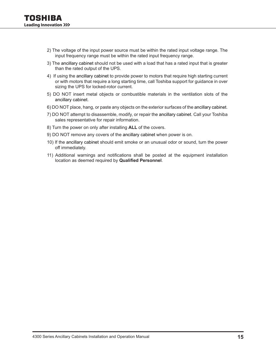 Toshiba AUXILIARY CABINET 431M User Manual | Page 23 / 64