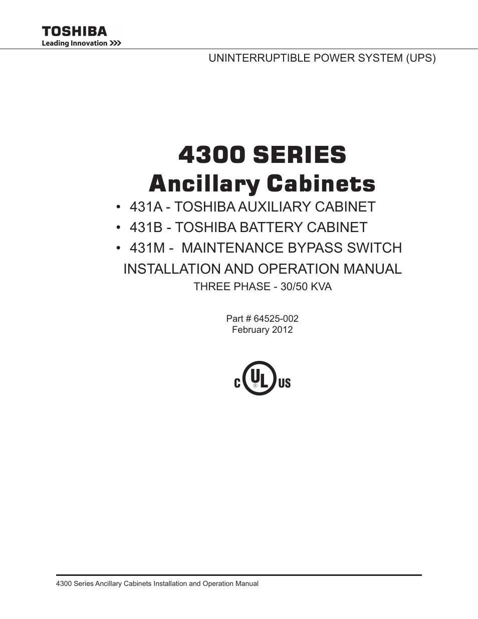 4300 series ancillary cabinets | Toshiba AUXILIARY CABINET 431M User Manual | Page 3 / 64