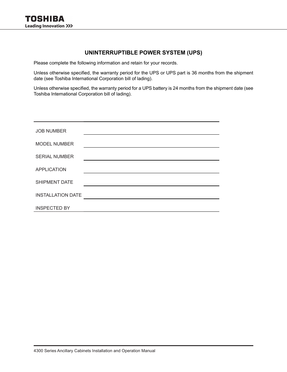 Toshiba AUXILIARY CABINET 431M User Manual | Page 5 / 64