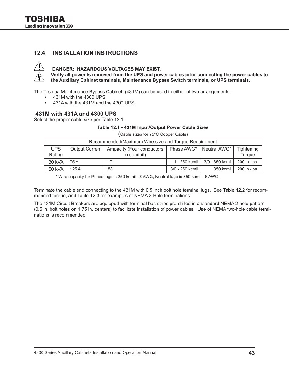 4 installation instructions | Toshiba AUXILIARY CABINET 431M User Manual | Page 51 / 64