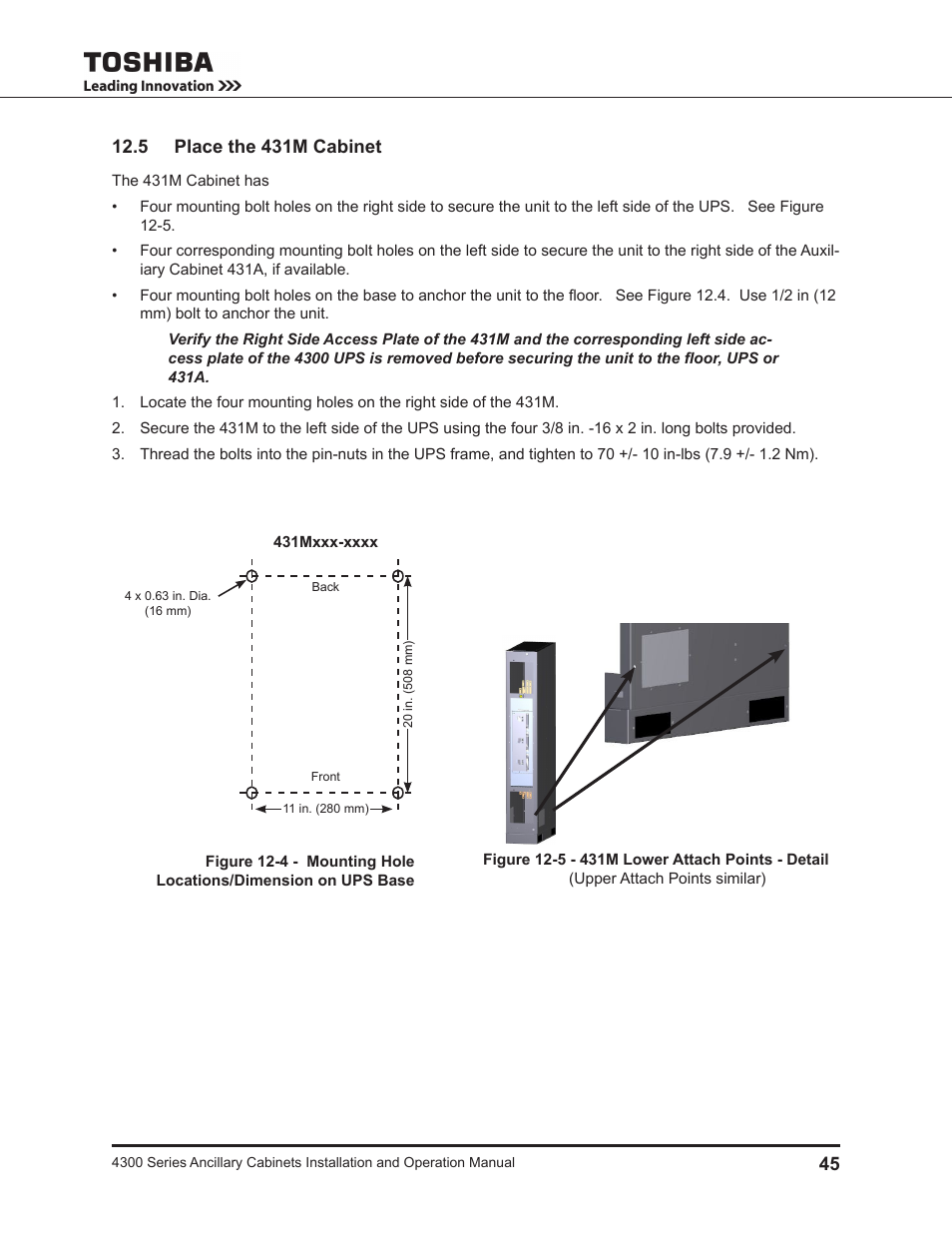 5 place the 431m cabinet | Toshiba AUXILIARY CABINET 431M User Manual | Page 53 / 64