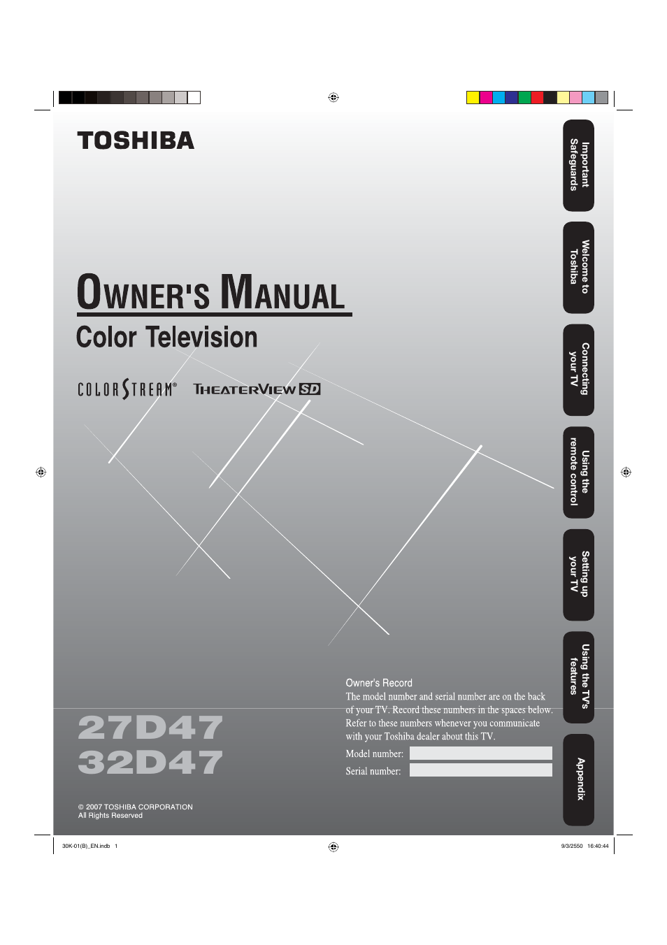 Toshiba 27D47 User Manual | 30 pages